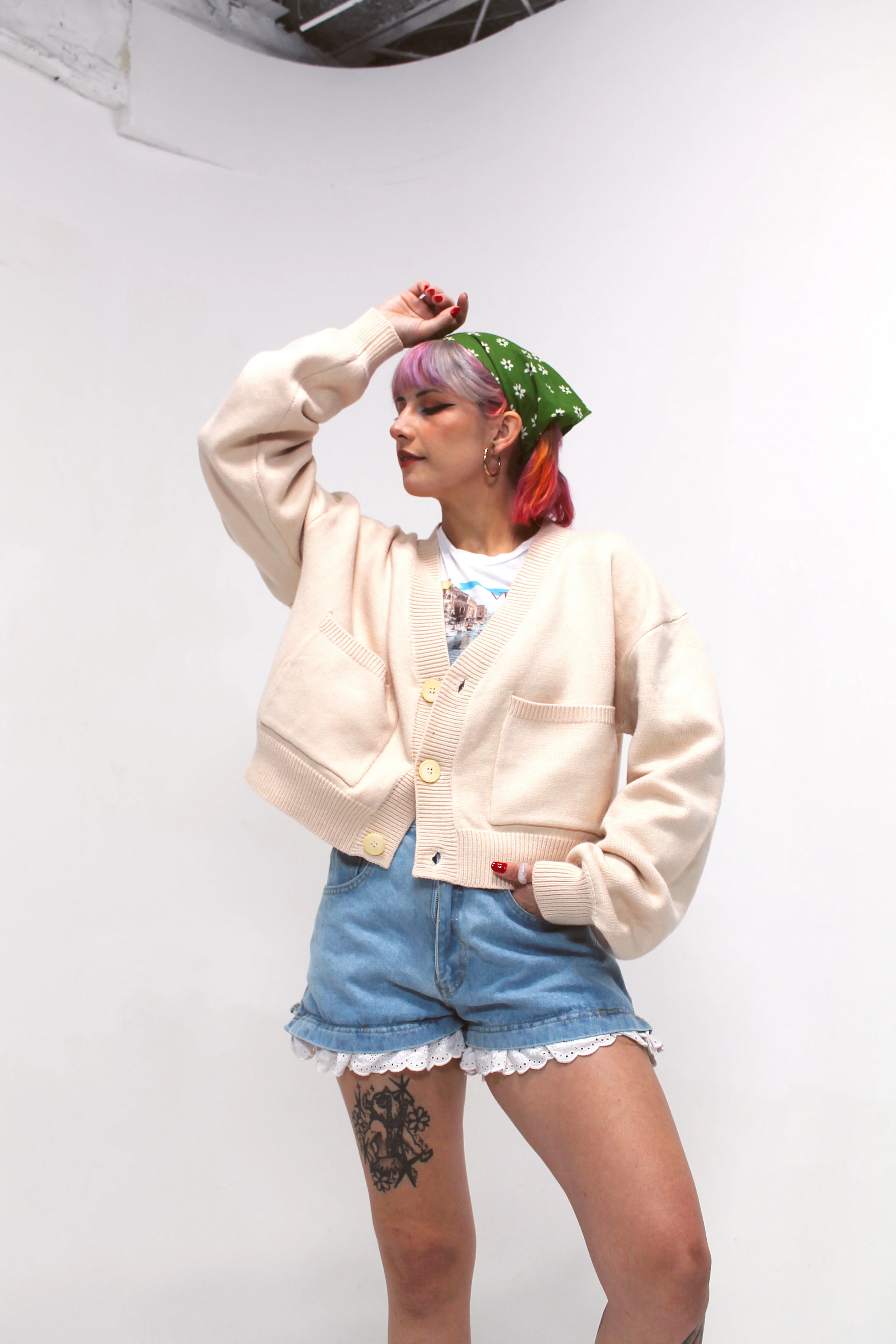 Cropped Beige/Cream/Nude Cardigan - Image 3